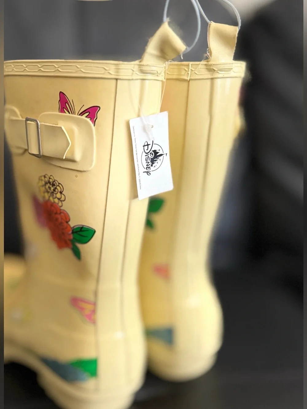 Disney Epcot Floral Butterfly Rubber Yellow Rain Boots Size 9 NWT